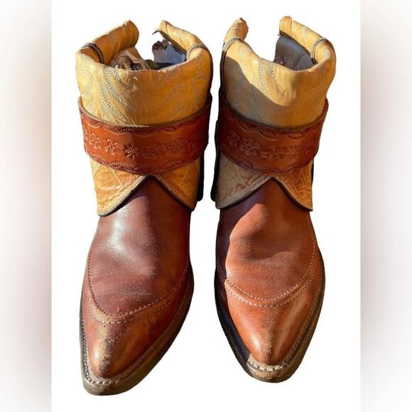 Upcycled Nocona Brown Leather 10M Pointed Toe Western Spats - Picture 4 of 6